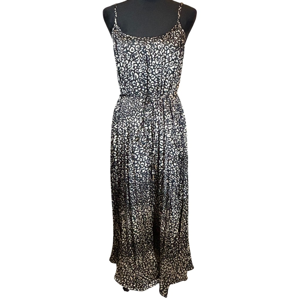 Bishop + Young Mara Dress Women M Midnight Animal Leopard Print Pleated Maxi
